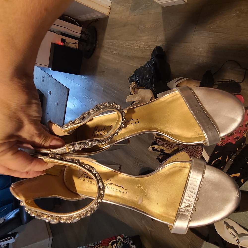 Badgley Mischka Silver Heels with Embellished Straps